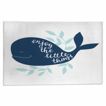 Enjoy The Little Things Vector Background With Whale Brush Hand Lettering Rugs 124847280