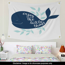 Enjoy The Little Things Vector Background With Whale Brush Hand Lettering Wall Art 124847280