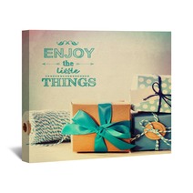 Enjoy The Little Things With Blue Handmade Gift Boxes Wall Art 73332997