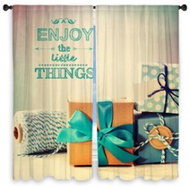 Enjoy The Little Things With Blue Handmade Gift Boxes Window Curtains 73332997