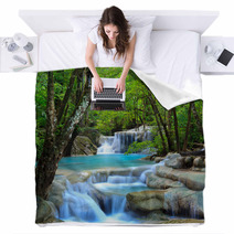 Erawan Waterfall, Kanchanaburi, Thailand Blankets 34907501