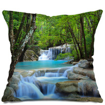 Erawan Waterfall, Kanchanaburi, Thailand Pillows 34907501