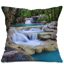 Erawan Waterfall, Kanchanaburi, Thailand Pillows 60730656