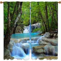 Erawan Waterfall, Kanchanaburi, Thailand Window Curtains 34907501