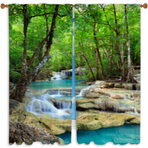 Erawan Waterfall, Kanchanaburi, Thailand Window Curtains 35935775