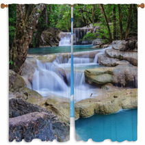 Erawan Waterfall, Kanchanaburi, Thailand Window Curtains 60730656