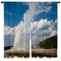 Erupting Old Faithful At Yellowstone National Park Window Curtains 69024228