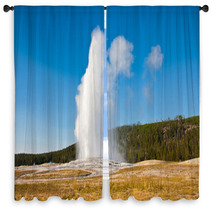 Eruption Of Old Faithful Geyser At Yellowstone National Park Window Curtains 51528322
