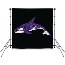 Ethnic Animal Doodle Detail Pattern Killer Whale Zentangle Illustration Backdrops 123895996