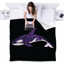 Ethnic Animal Doodle Detail Pattern Killer Whale Zentangle Illustration Blankets 123895996