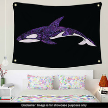 Ethnic Animal Doodle Detail Pattern Killer Whale Zentangle Illustration Wall Art 123895996