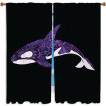 Ethnic Animal Doodle Detail Pattern Killer Whale Zentangle Illustration Window Curtains 123895996