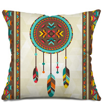 Ethnic Background With Dreamcatcher In Navajo Design. Pillows 61943153