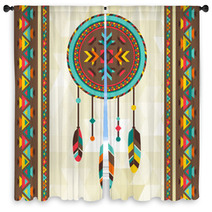 Ethnic Background With Dreamcatcher In Navajo Design. Window Curtains 61943153