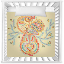 Ethnic Folk Art Of Peacock Bird With Flowering Branch Design Nursery Decor 91391555