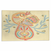 Ethnic Folk Art Of Peacock Bird With Flowering Branch Design Rugs 91391555