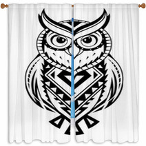 Ethnic Style Owl Tattoo Window Curtains 190985780