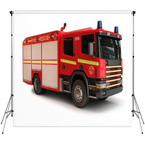 European Firetruck On A White Background Backdrops 46844625