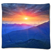 Evening Scene In Mountains Blankets 53849305