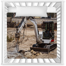 Excavator With Hammer Engaged In Excavation Of Foundation Nursery Decor 56589103