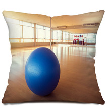 Exercise Ball For Fitness On Wooden Floor Pillows 128490918