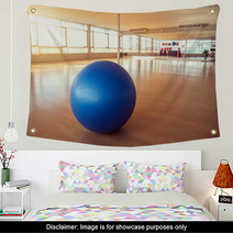Exercise Ball For Fitness On Wooden Floor Wall Art 128490918