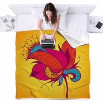 Exotic Flower On Yellow Background Blankets 68794603