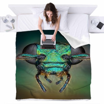 Extreme Sharp And Detailed View Of Green Metallic Bug Blankets 62909216
