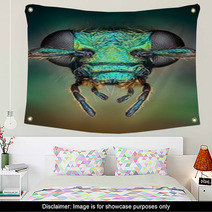 Extreme Sharp And Detailed View Of Green Metallic Bug Wall Art 62909216