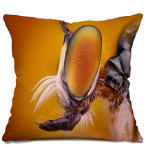 Extreme Sharp And Detailed View Of Robber Fly Head Pillows 62909483