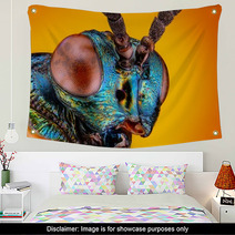 Extreme Sharp And Detailed View Of Small Metallic Wasp Wall Art 62909452