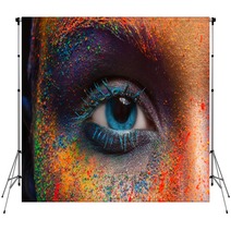 Eye Of Model With Colorful Art Make Up Close Up Backdrops 164061043