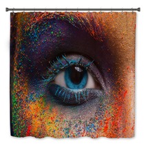 Eye Of Model With Colorful Art Make Up Close Up Bath Decor 164061043