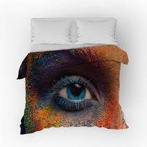Eye Of Model With Colorful Art Make Up Close Up Bedding 164061043