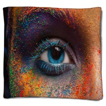 Eye Of Model With Colorful Art Make Up Close Up Blankets 164061043