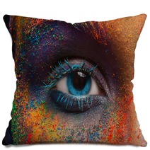 Eye Of Model With Colorful Art Make Up Close Up Pillows 164061043