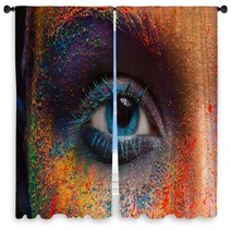 Eye Of Model With Colorful Art Make Up Close Up Window Curtains 164061043