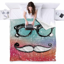 Eyeglasses And Mustache On Gradient Background Blankets 55905234