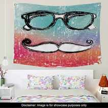 Eyeglasses And Mustache On Gradient Background Wall Art 55905234