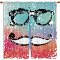 Eyeglasses And Mustache On Gradient Background Window Curtains 55905234