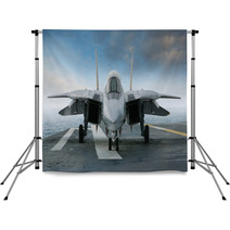 F 14 Jet Fighter On An Aircraft Carrier Deck Viewed From Front Backdrops 54500687