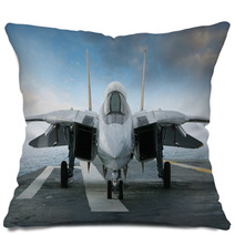 F 14 Jet Fighter On An Aircraft Carrier Deck Viewed From Front Pillows 54500687