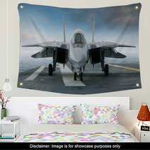 F 14 Jet Fighter On An Aircraft Carrier Deck Viewed From Front Wall Art 54500687