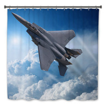 F 15 Eagle Jet Fighter In High Altitude Clear Sky Bath Decor 39879054