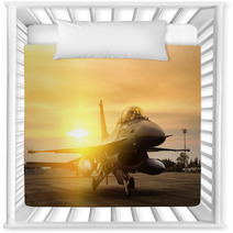 F16 Falcon Fighter Jet Parked On Sunset Background Nursery Decor 119053449
