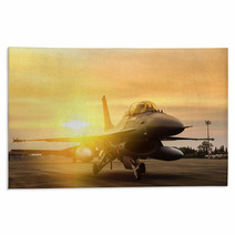 F16 Falcon Fighter Jet Parked On Sunset Background Rugs 119053449