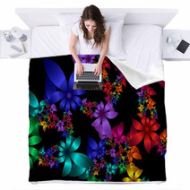 Fabulous Flower Pattern In Fractal Design. Computer Generated Gr Blankets 64147858