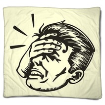 Face Palm Retro Disappointed Man Slapping Forehead Blankets 80696871