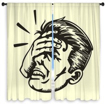 Face Palm Retro Disappointed Man Slapping Forehead Window Curtains 80696871