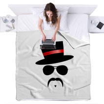 Face With Mustache With Red Hat Vector Blankets 61850729